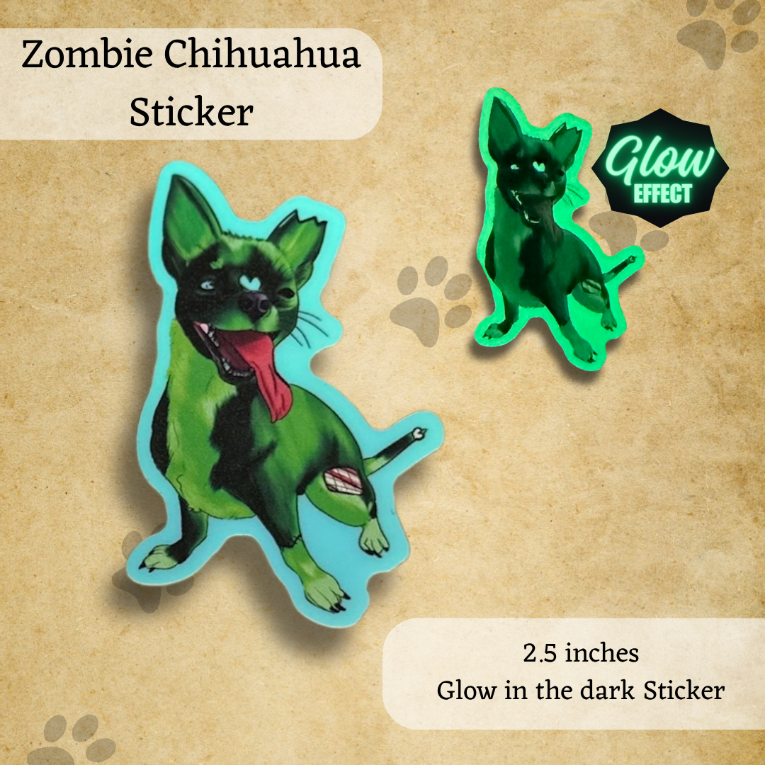 Zombie Chihuahua Glow in the Dark Sticker 