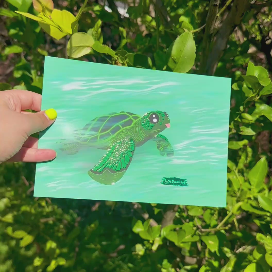 Taco the Sea Turtle A5 Foil Art Print