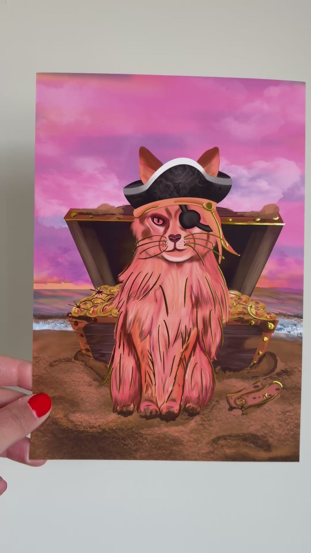 Captain Purrl the Pirate Cat A5 Gold Foil Art Print!