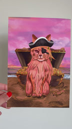 Captain Purrl the Pirate Cat A5 Gold Foil Art Print!