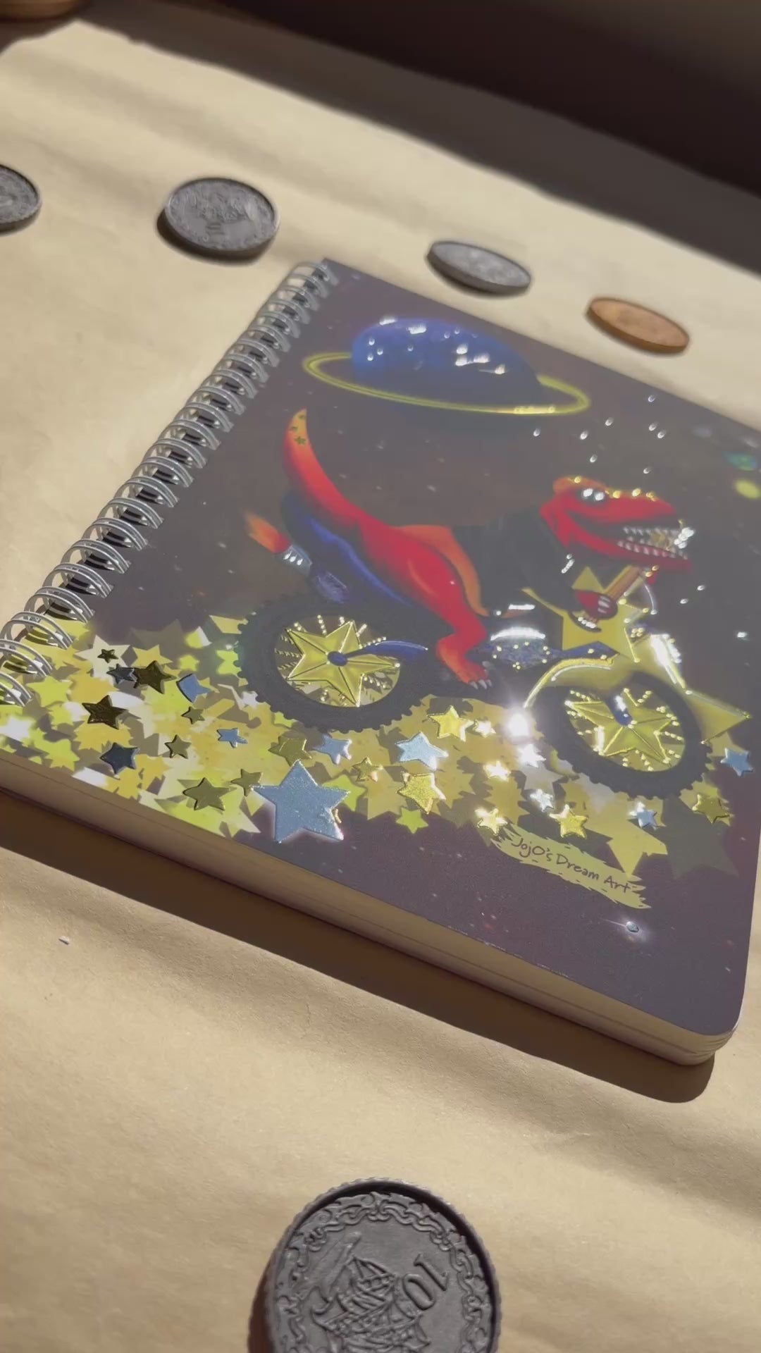 Rex the Space Dinosaur Silver and Gold A5 Spiral Notebook (dinostar)