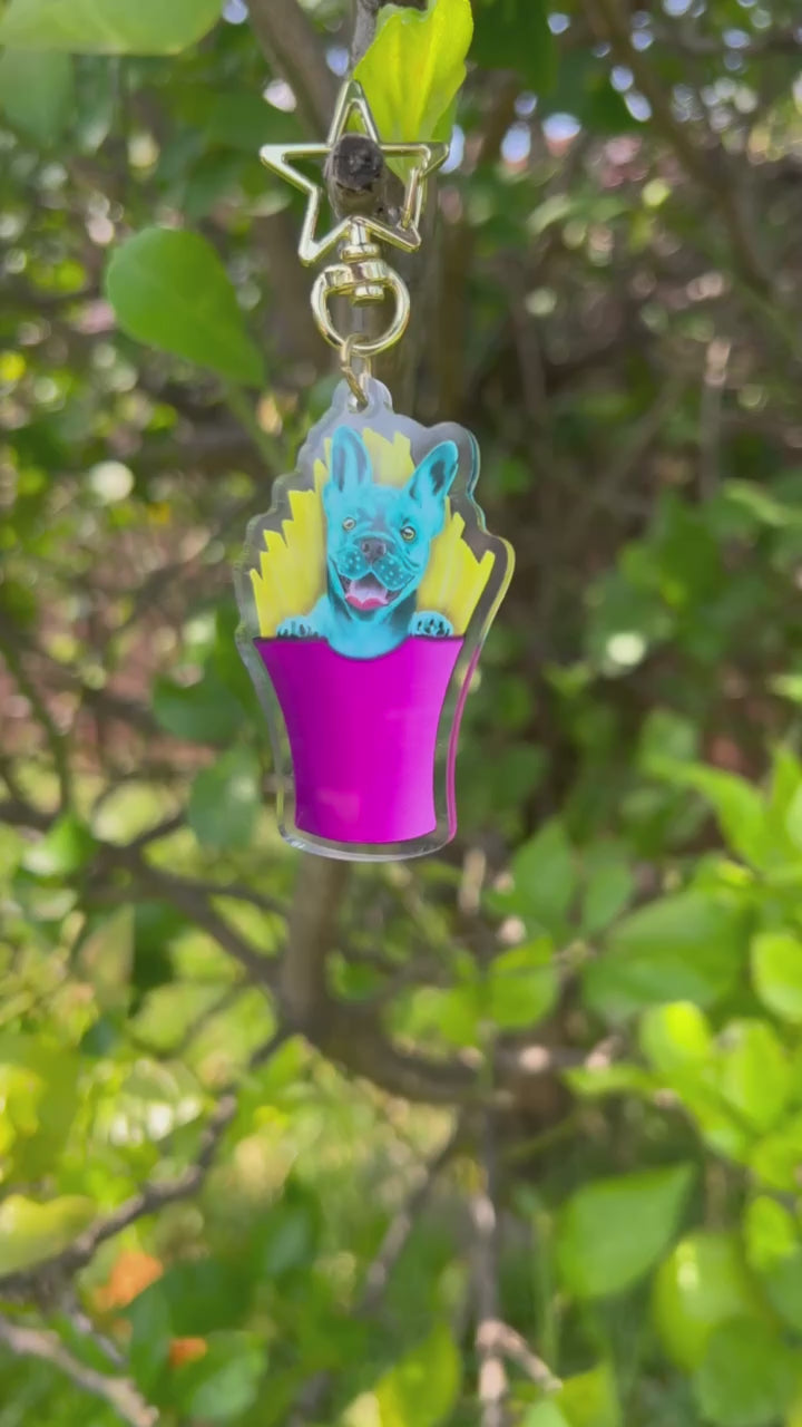 Frankie the French Bulldog Acrylic Keychain Video taken outside